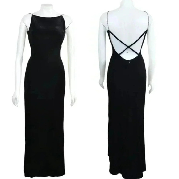 Vintage Velvet Maxi Dress Backless Crisscross Straps Formal Bodycon Size 10 - Picture 1 of 12